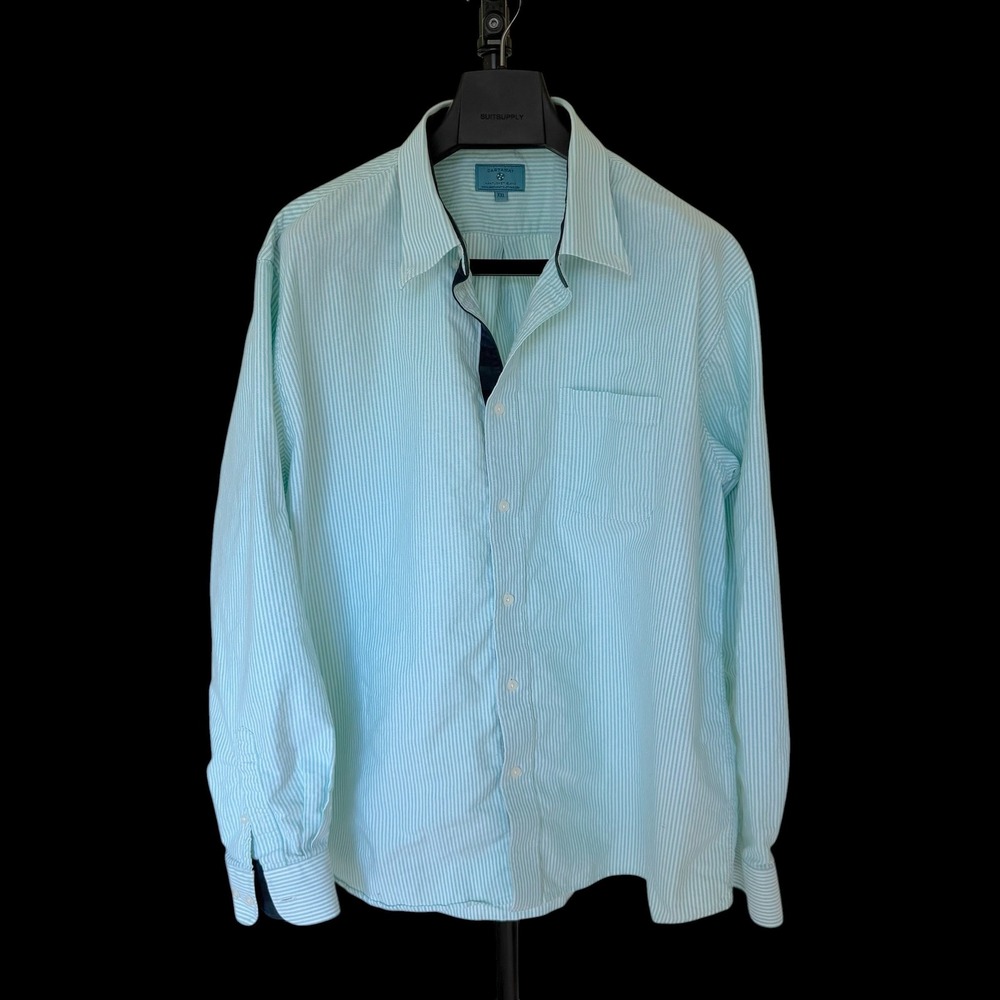 Castaway Nantucket Island XXL Mint Green Striped Cotton Button Down Shirt